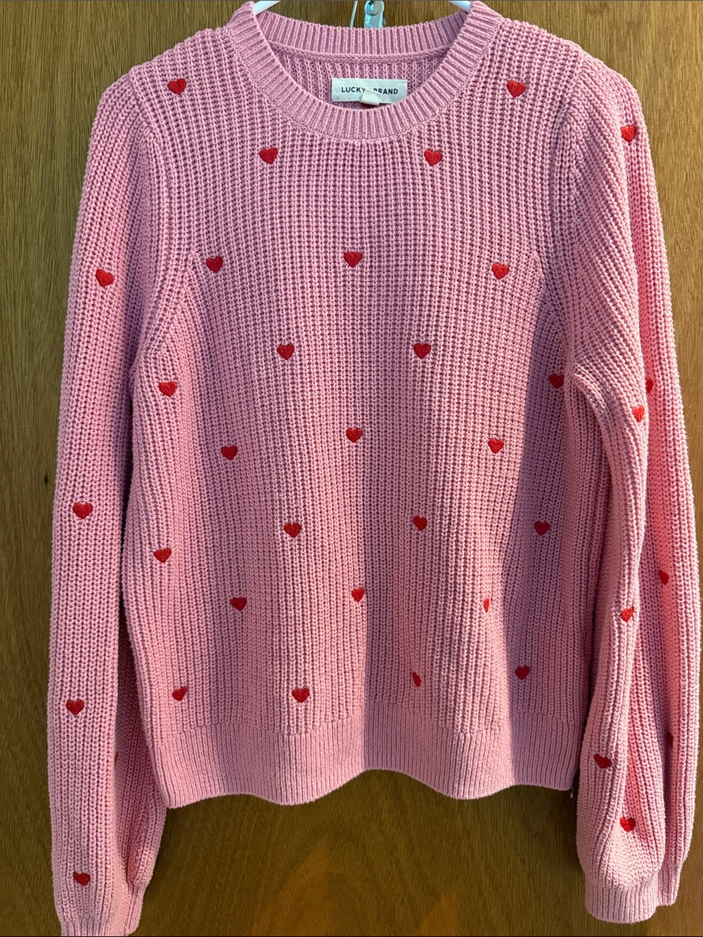 Lucky Brand Pink Sweater with Red Heart Details